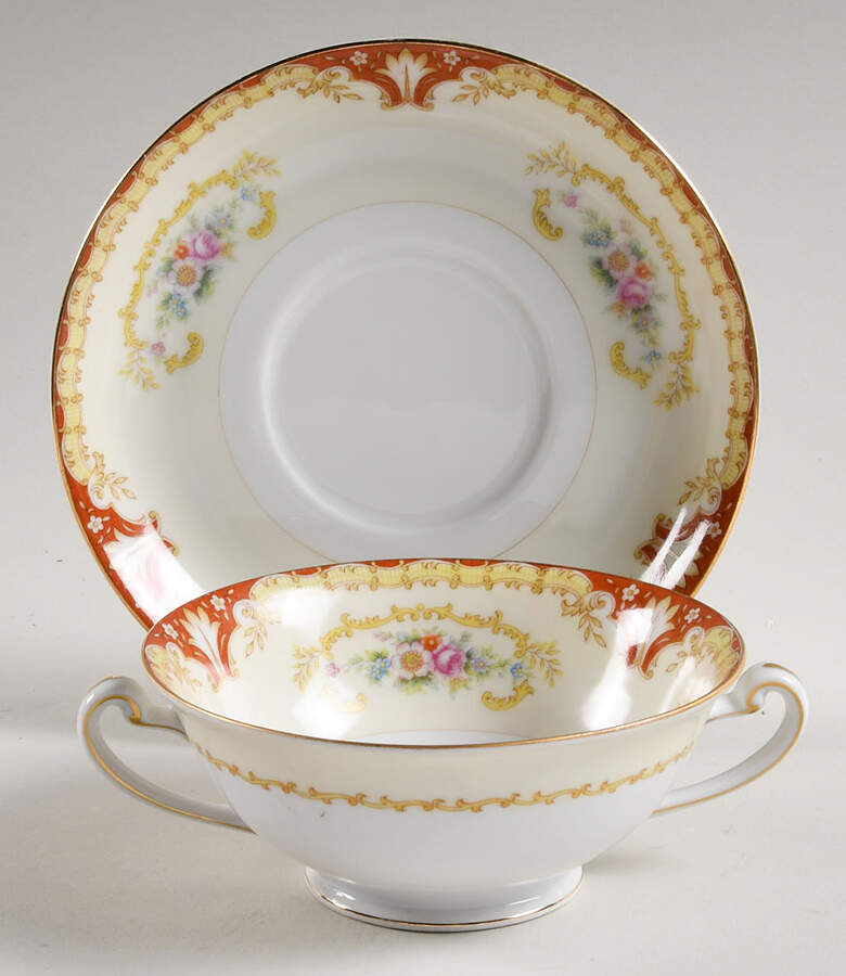RNS3 Footed Cream Soup Bowl & Saucer Set by Ransom (Japan)-1