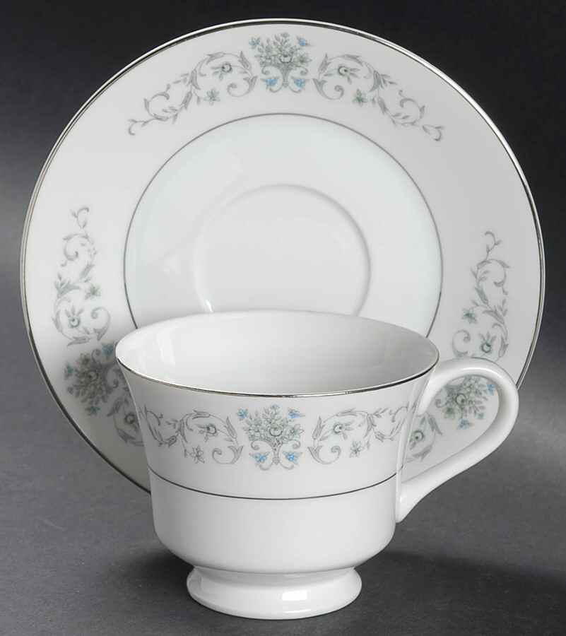 Bordeaux Blue and Gray Footed Cup & Saucer Set by Rose (Japan)-1