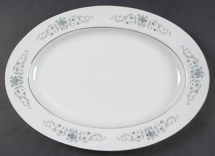 Bordeaux Blue and Gray 12" Oval Serving Platter by Rose (Japan)-1