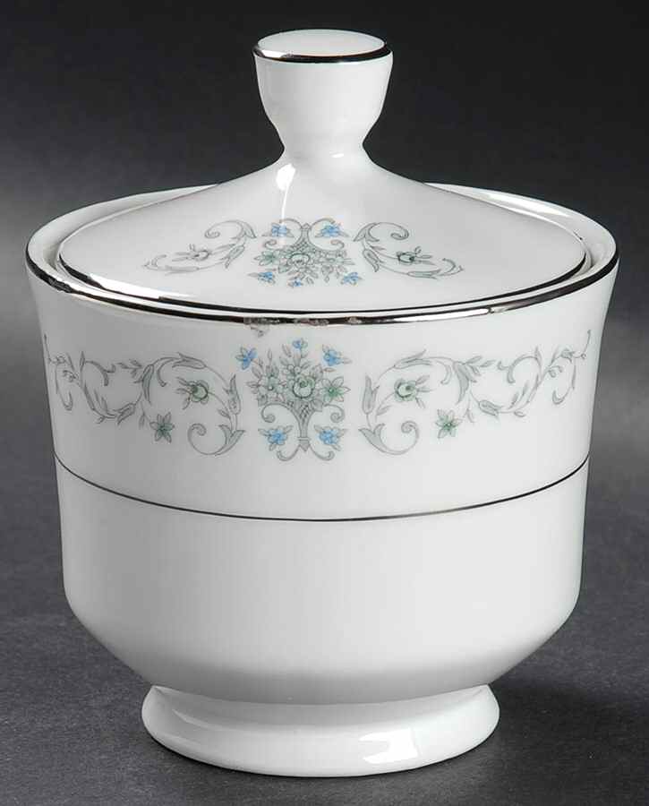 Bordeaux Blue and Gray Sugar Bowl & Lid by Rose (Japan)-1