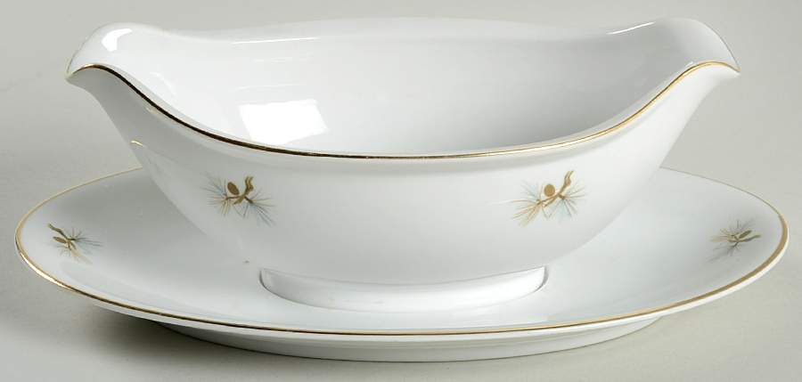 Misty Pine Gravy Boat with Attached Underplate by Rose (Japan)-1