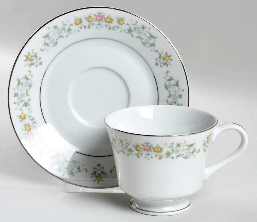 Petit Fleur Footed Cup & Saucer Set by Rose (Japan)-1