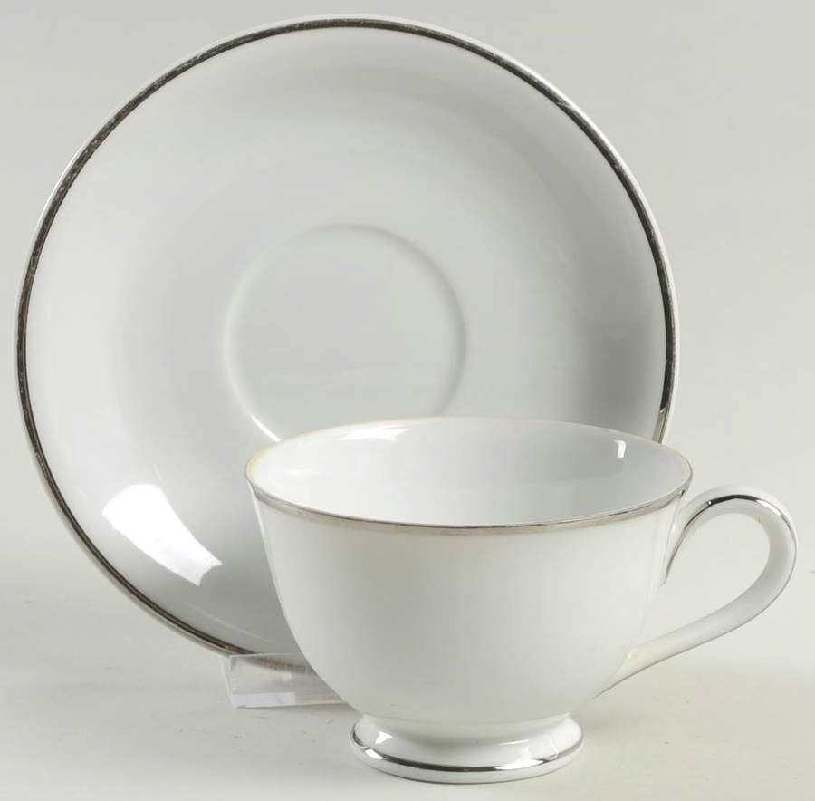 Silver Moon Footed Cup & Saucer Set by Rose (Japan)-1