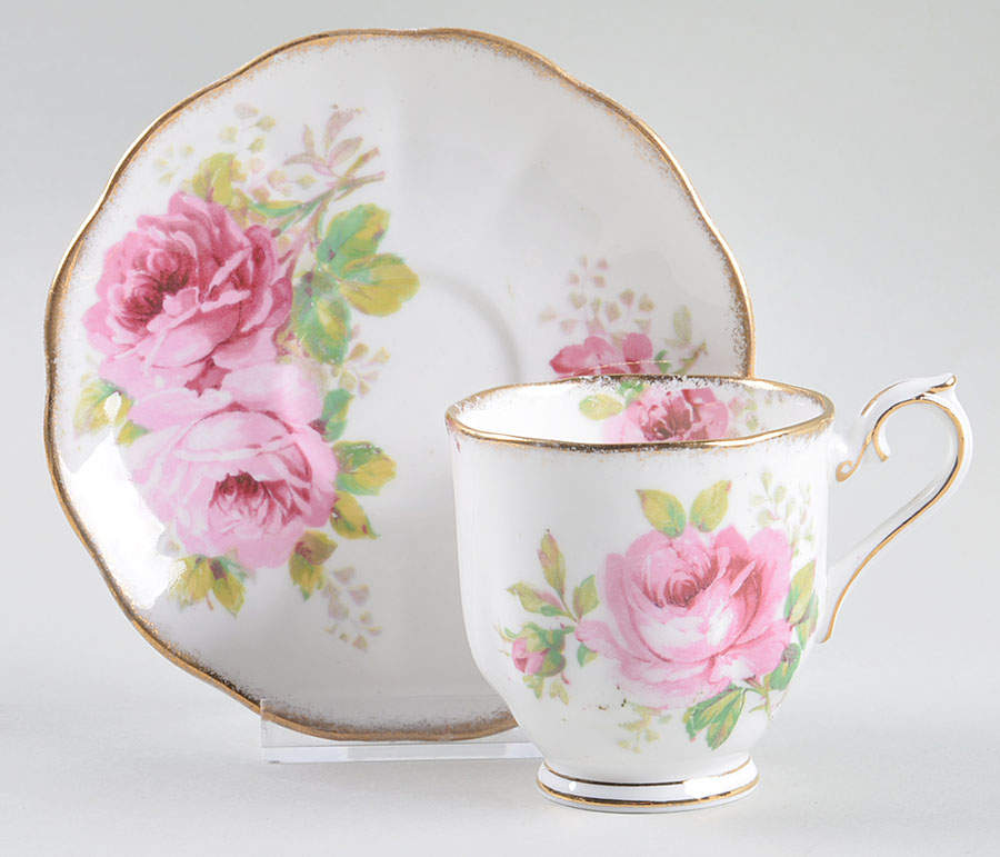 American Beauty (White Background) Footed Demitasse Cup & Saucer Set by Royal Albert-1