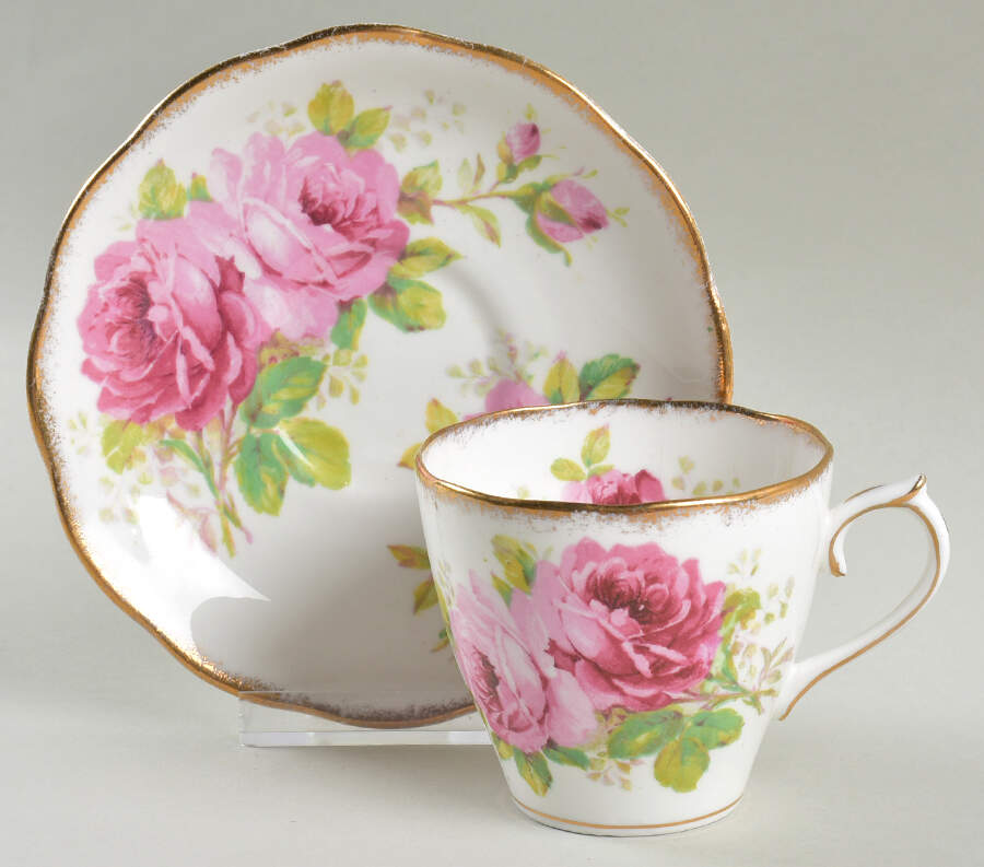 American Beauty (White Background) Flat Cup & Saucer Set by Royal Albert-1