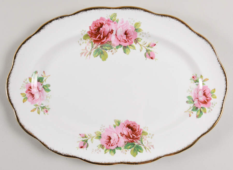 American Beauty (White Background) 13" Oval Serving Platter by Royal Albert-1