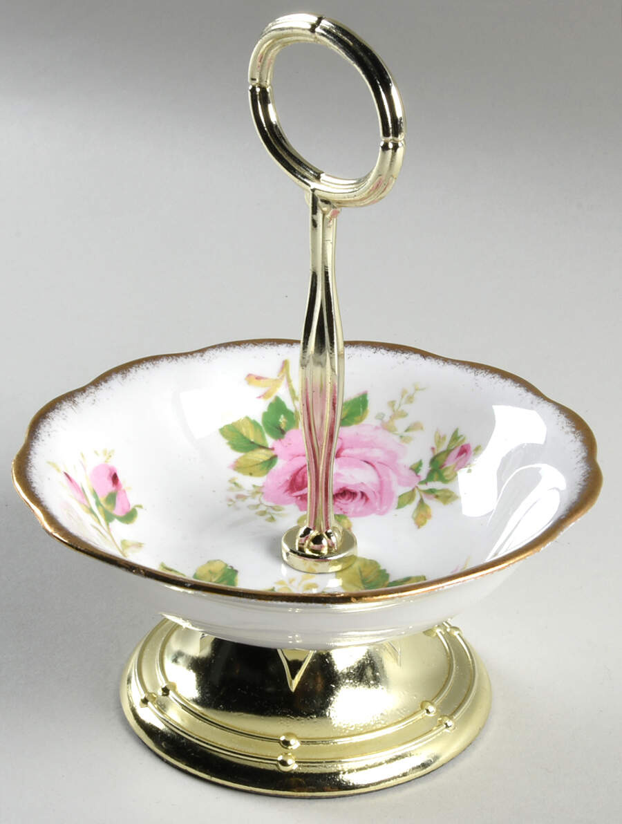 American Beauty (White Background) 6"-7" Handled Footed Nut Dish HC by Royal Albert-1