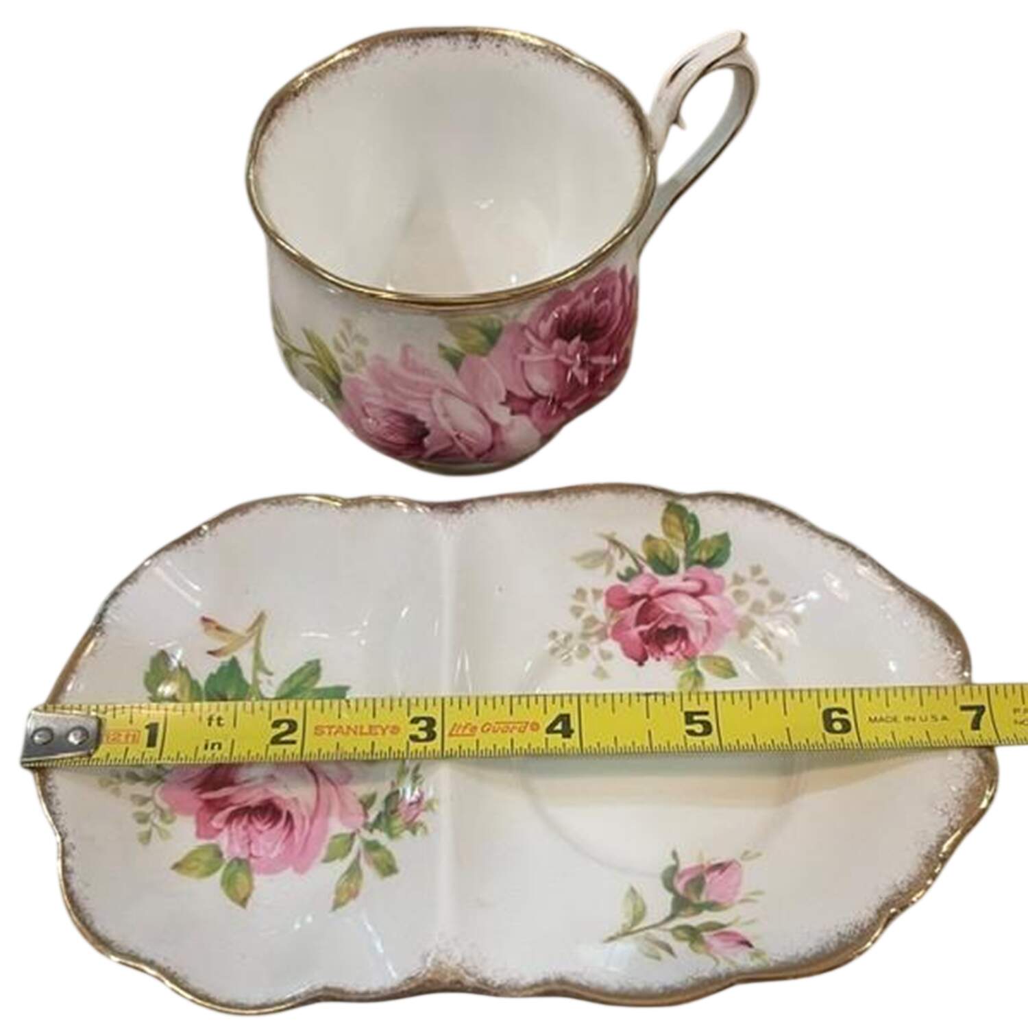 American Beauty (White Background) Dessert Plate & Cup Set by Royal Albert-1