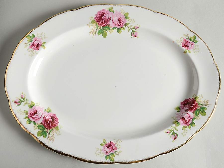 American Beauty (White Background) 16" Oval Serving Platter by Royal Albert-1