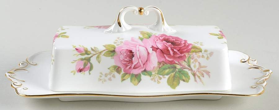 American Beauty (White Background) 1/4 Lb Covered Butter by Royal Albert-1