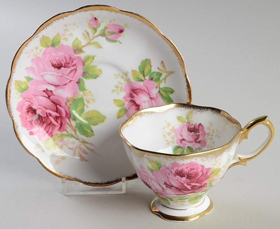 American Beauty (White Background) Footed Cup & Saucer Set by Royal Albert-1