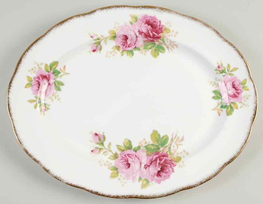 American Beauty (White Background) 12" Oval Serving Platter by Royal Albert-1