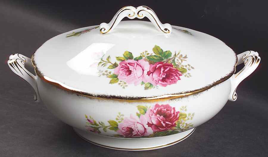 American Beauty (White Background) Round Covered Vegetable by Royal Albert-1