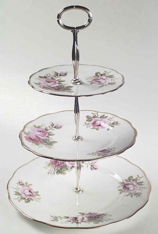 American Beauty (White Background) 13 7/8"-14 1/4" 3-Tiered Serving Tray(DP,SP,BB) HC by Royal Albert-1