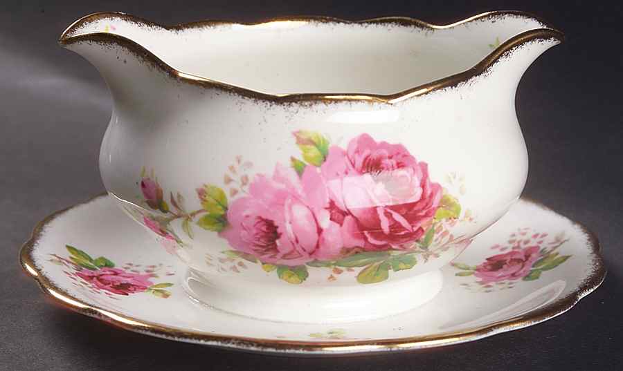American Beauty (White Background) Gravy Boat with Attached Underplate by Royal Albert-1