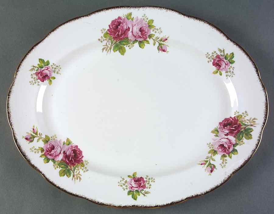American Beauty (White Background) 15" Oval Serving Platter by Royal Albert-1