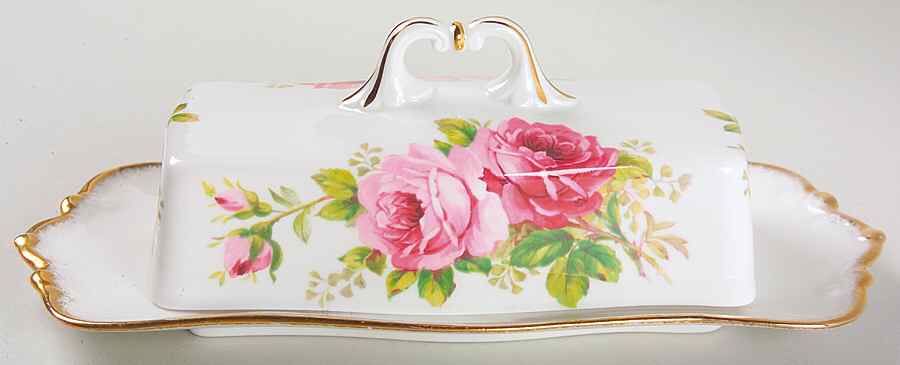 American Beauty (White Background) 1/4 Lb Covered Butter by Royal Albert-1