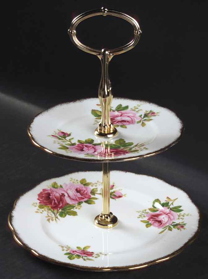 American Beauty (White Background) 2-Tiered Serving Tray (Salad & Bread/Butter Plate) by Royal Albert-1