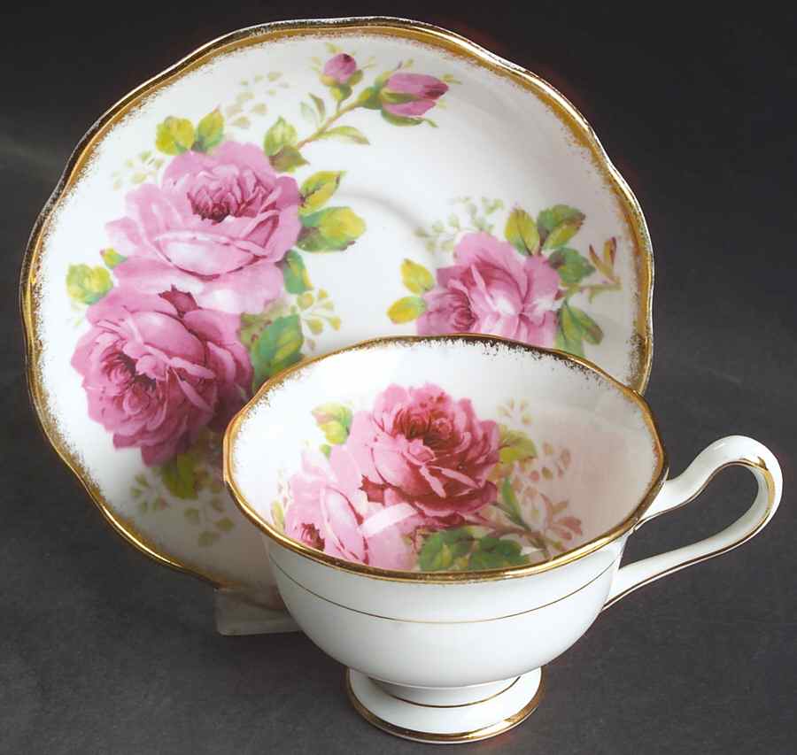 American Beauty (White Background) Footed Cup & Saucer Set by Royal Albert-1