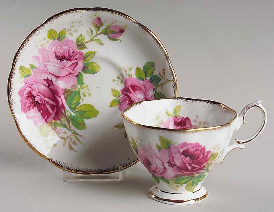 American Beauty (White Background) Footed Cup & Saucer Set by Royal Albert-1