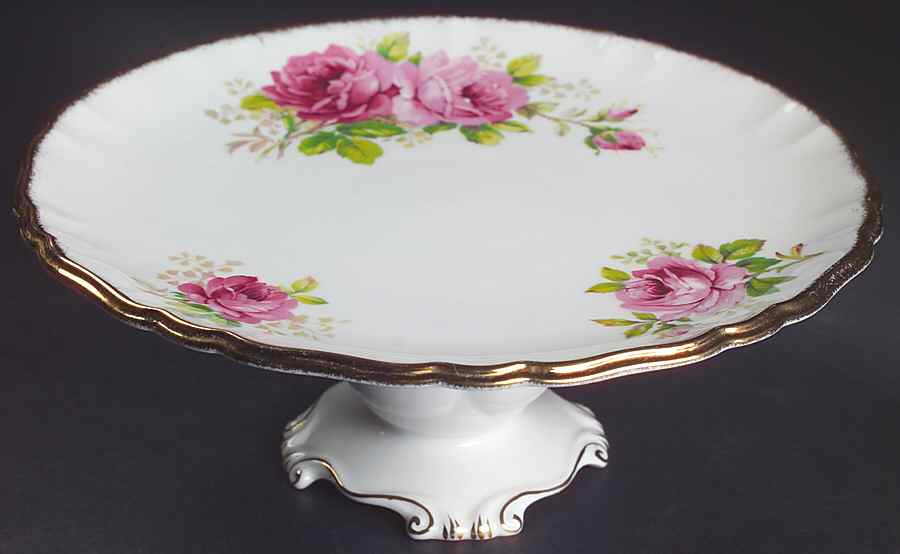 American Beauty (White Background) 9" Diameter Pedestal Cake Stand by Royal Albert-1