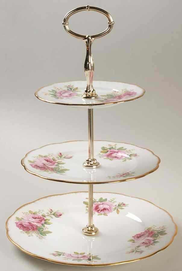 American Beauty (White Background) 3-Tiered Serving Tray (DP, SP, BB) by Royal Albert-1