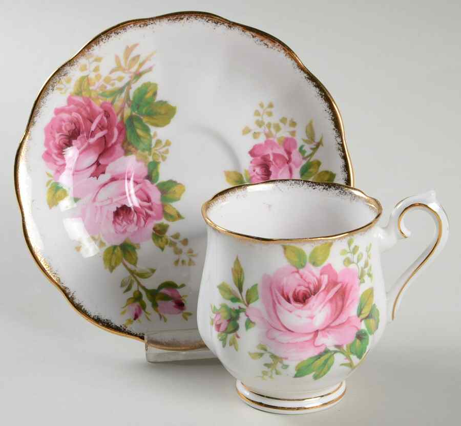 American Beauty (White Background) Footed Demitasse Cup & Saucer Set by Royal Albert-1