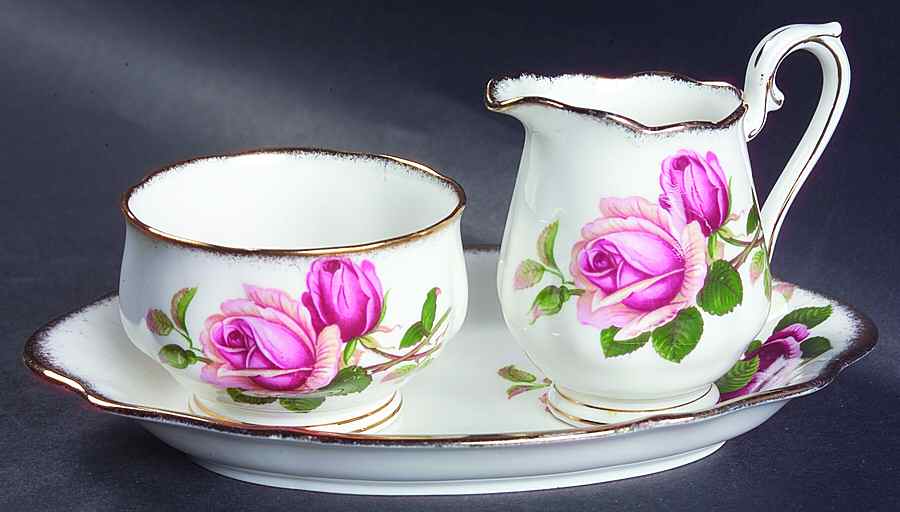 Anniversary Rose Mini Creamer & Open Sugar with Tray by Royal Albert-1