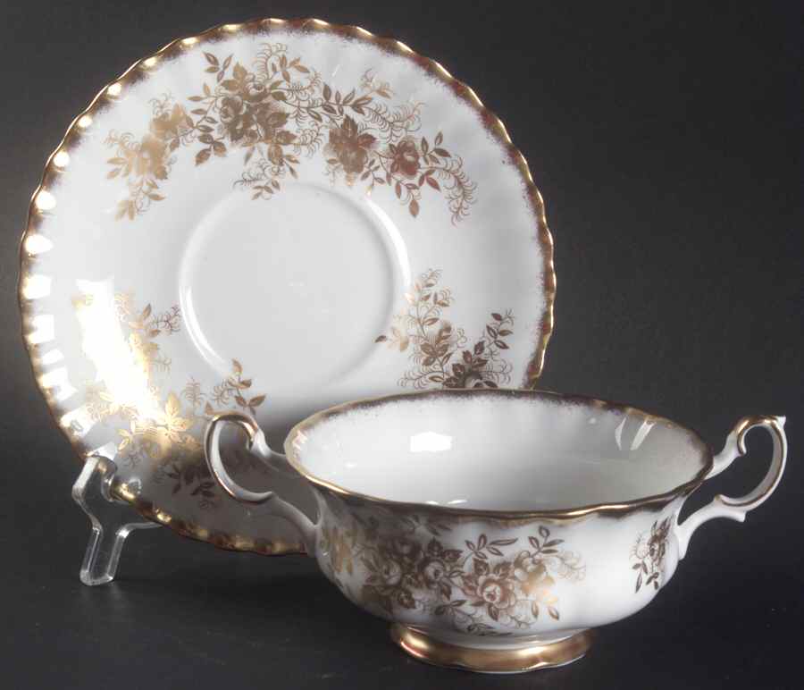 Antoinette Footed Cream Soup Bowl & Saucer Set by Royal Albert-1