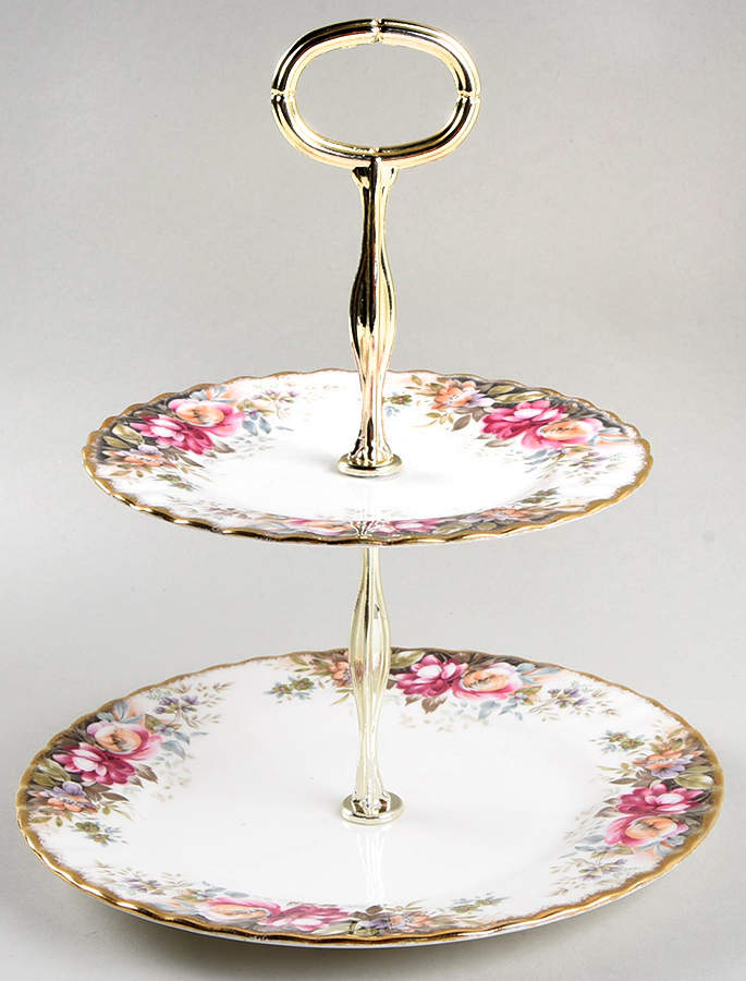 Autumn Roses 2-Tiered Serving Tray (Salad & Bread/Butter Plate) by Royal Albert-1