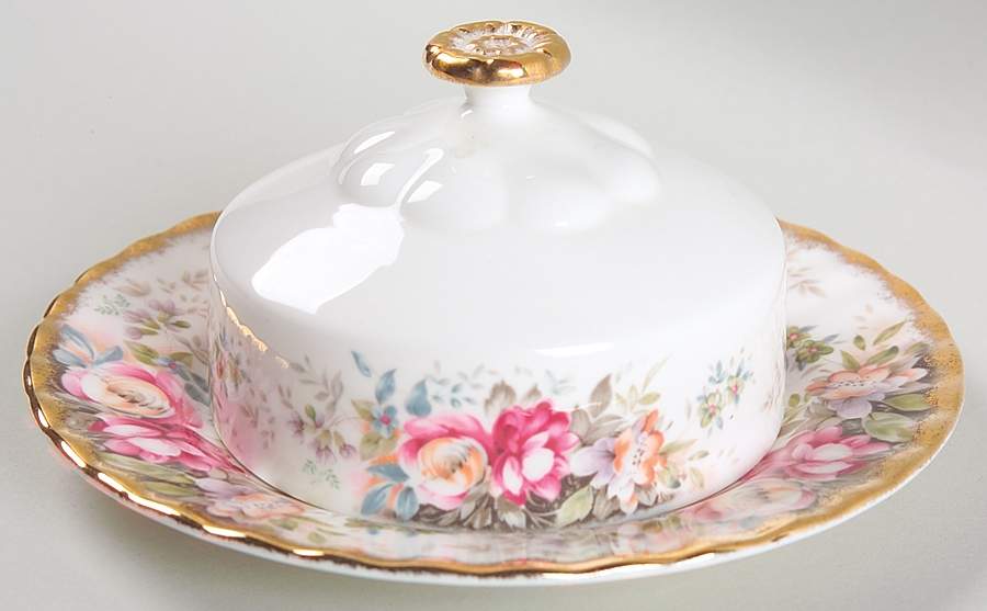 Autumn Roses Round Covered Butter by Royal Albert-1