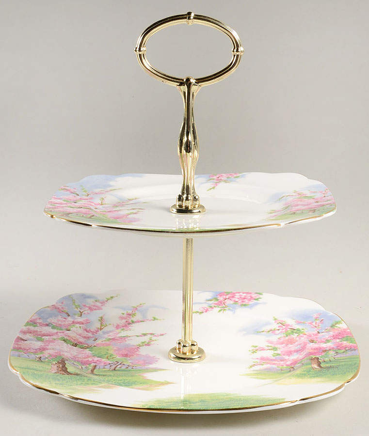 Blossom Time 2 Tiered Serving Tray (Dinner & Salad Plate) by Royal Albert-1