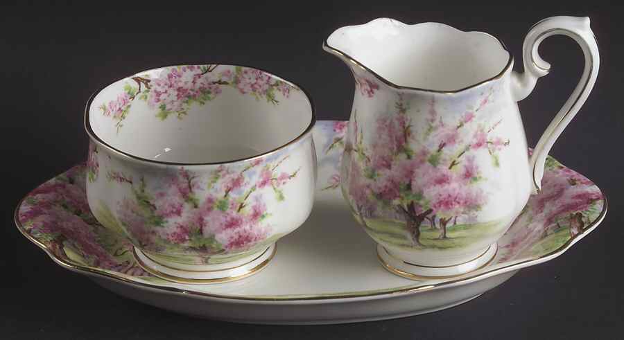 Blossom Time Mini Creamer & Open Sugar with Tray by Royal Albert-1