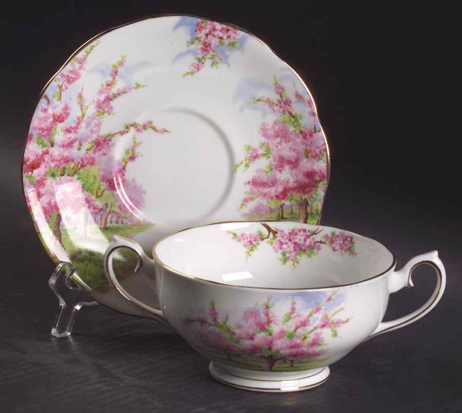 Blossom Time Footed Cream Soup Bowl & Saucer Set by Royal Albert-1