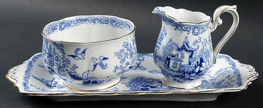 Blue Willow Mini Creamer & Open Sugar with Tray by Royal Albert-1