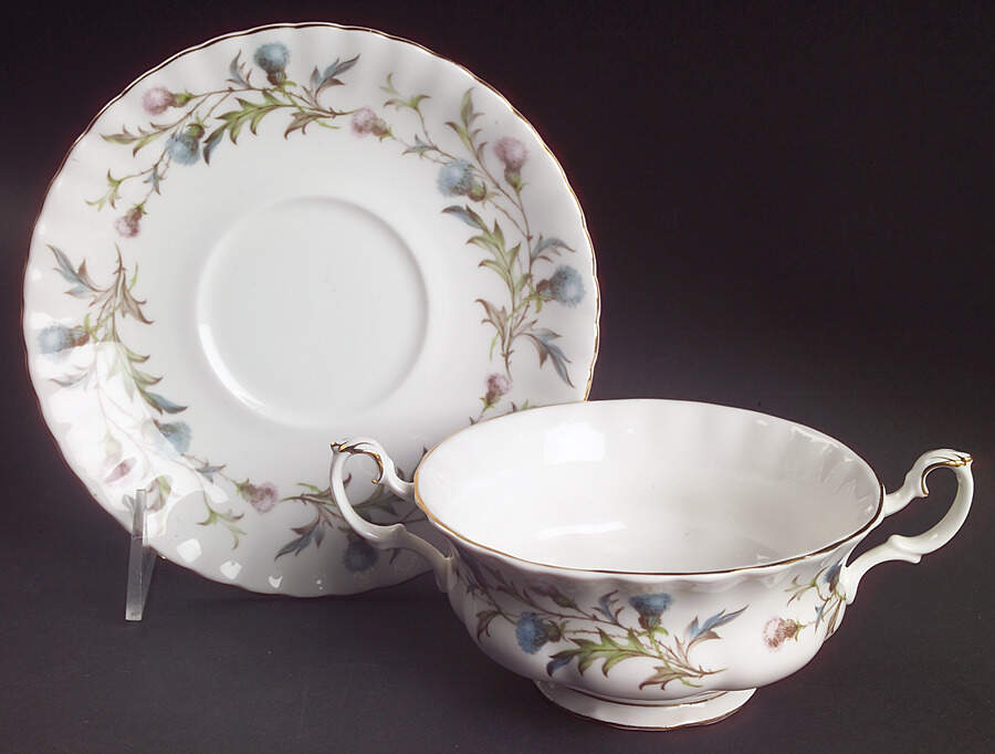 Brigadoon Footed Cream Soup Bowl & Saucer Set by Royal Albert-1