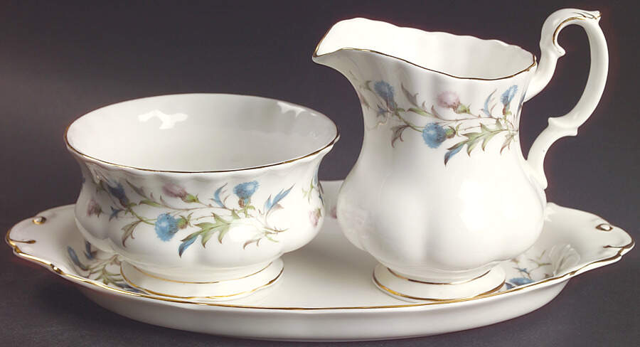 Brigadoon Creamer & Open Sugar with Tray by Royal Albert-1