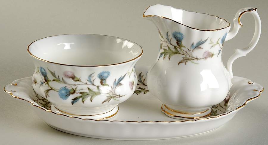 Brigadoon Mini Creamer & Open Sugar with Tray by Royal Albert-1