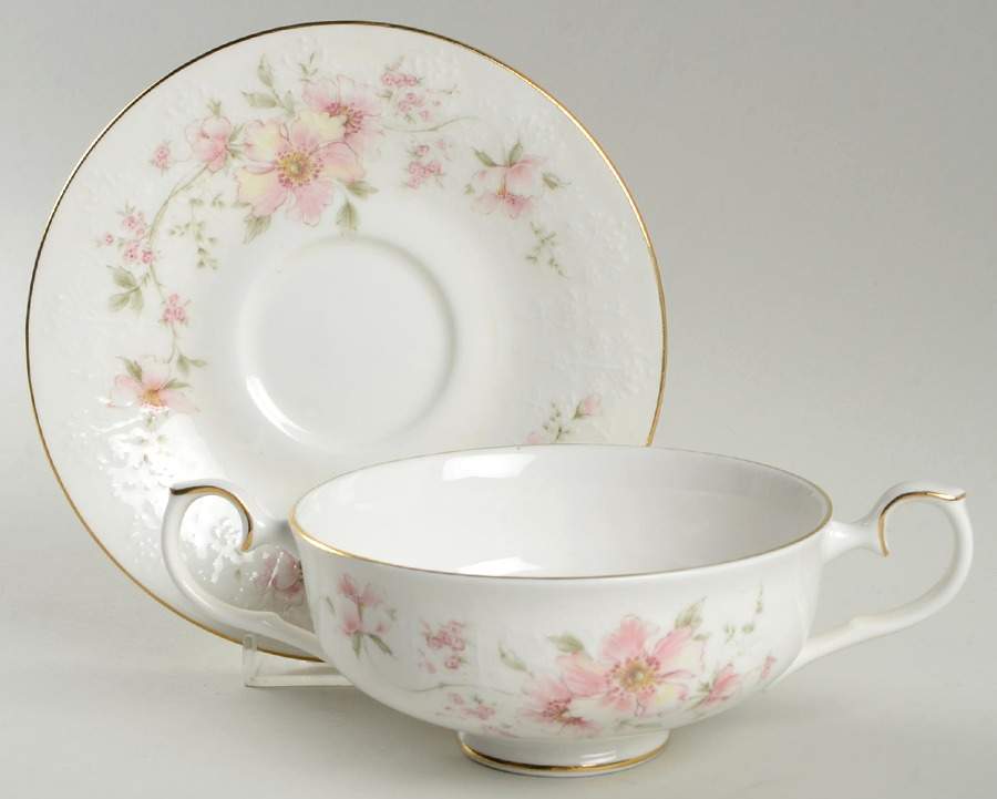 Breath of Spring Footed Cream Soup Bowl & Saucer Set by Royal Albert-1