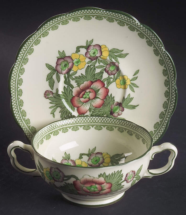 Canton Footed Cream Soup Bowl & Saucer Set by Royal Albert-1
