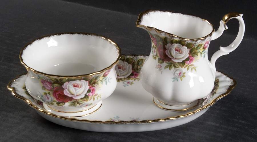 Celebration Mini Creamer & Open Sugar with Tray by Royal Albert-1