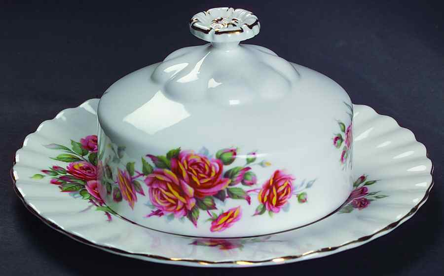 Centennial Rose Round Covered Butter by Royal Albert-1