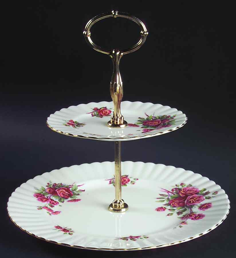 Centennial Rose 2 Tiered Serving Tray (Dinner&Bread/Butter Plate) by Royal Albert-1