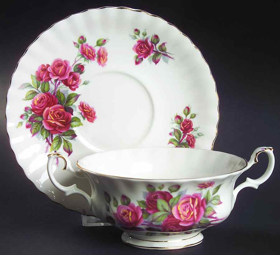 Centennial Rose Footed Cream Soup Bowl & Saucer Set by Royal Albert-1