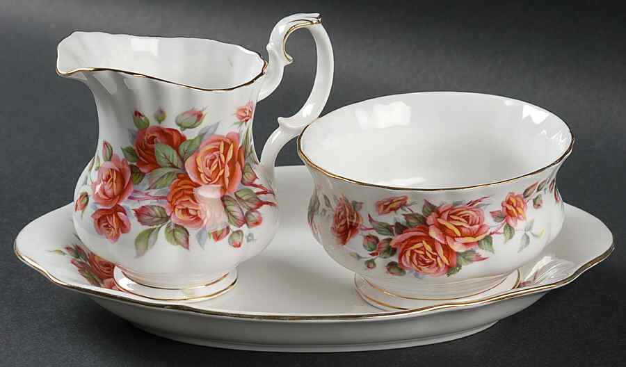 Centennial Rose Mini Creamer & Open Sugar with Tray by Royal Albert-1