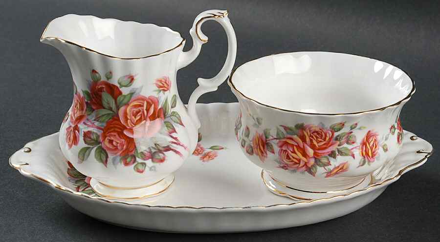 Centennial Rose Mini Creamer & Open Sugar with Tray by Royal Albert-1