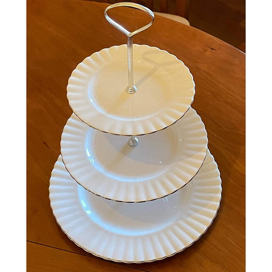 Chantilly Platinum 3-Tiered Serving Tray (DP, SP, BB) by Royal Albert-1