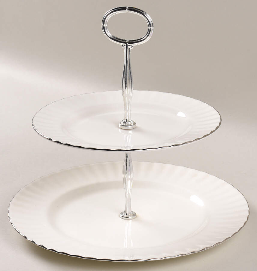 Chantilly Platinum 2 Tiered Serving Tray (Dinner & Salad Plate) by Royal Albert-1