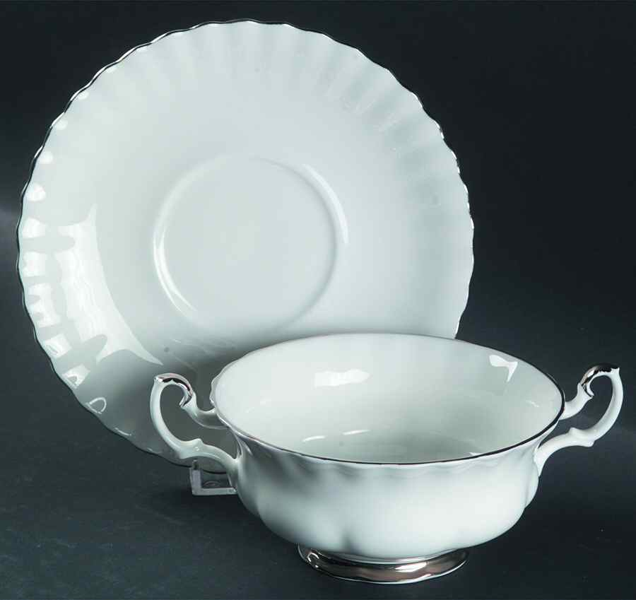 Chantilly Platinum Footed Cream Soup Bowl & Saucer Set by Royal Albert-1