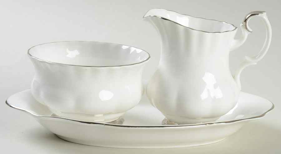 Chantilly Platinum Mini Creamer & Open Sugar with Tray by Royal Albert-1